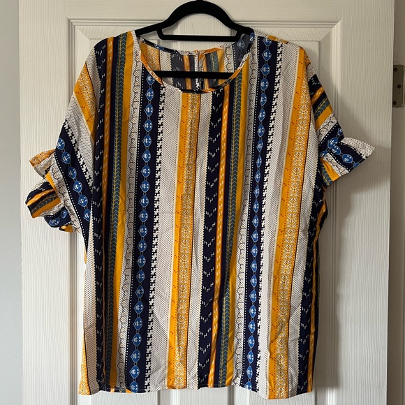 SHEIN Tops - NEW Shein Curve Women’s Plus Size Yellow & Blue Toned Striped Blouse SZ 2X💛